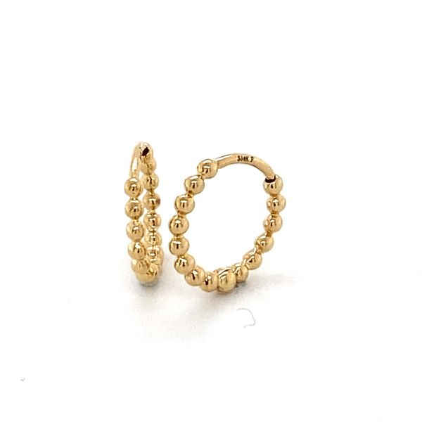 14K Yellow Gold Beaded Hoop Earrings Gray's Jewelers Bespoke Saint James, NY