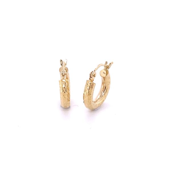 14k Yellow Gold Diamond Cut Hoop Earrings Gray's Jewelers Bespoke Saint James, NY