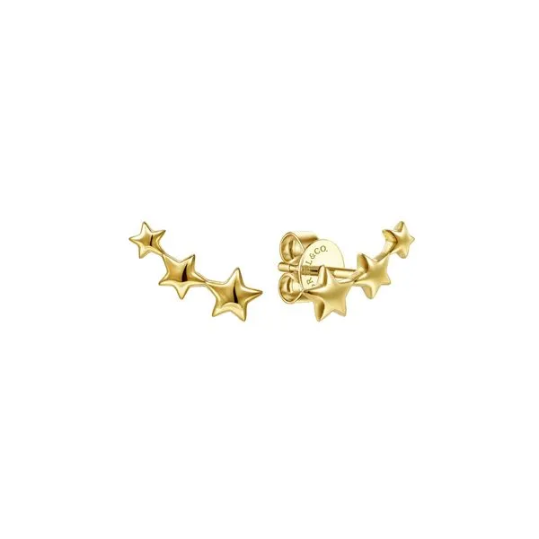 14K Yellow Gold Triple Graduating Stars Curved Stud Earrings Gray's Jewelers Bespoke Saint James, NY