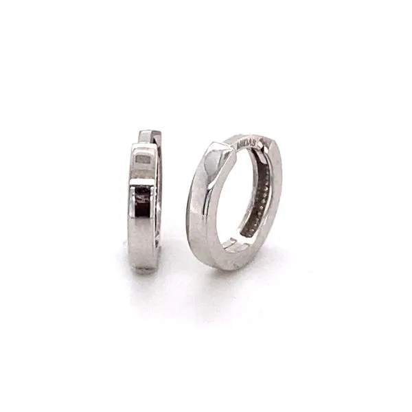 14K White Gold Square Wire Huggie Earring Gray's Jewelers Bespoke Saint James, NY