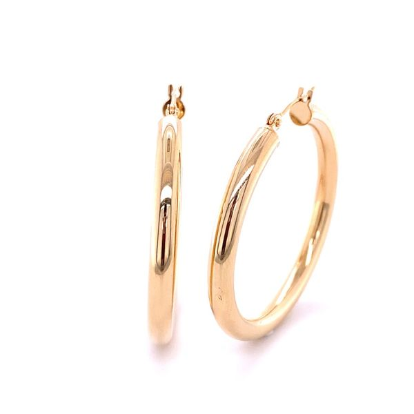 14k Yellow Gold 4mm Tube Hoop Earrings Gray's Jewelers Bespoke Saint James, NY