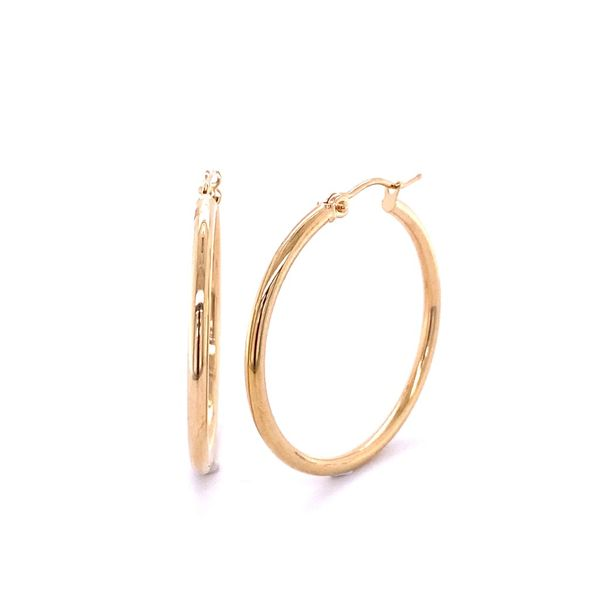 14k Yellow Gold 2mm Tube Hoop Earrings Gray's Jewelers Bespoke Saint James, NY