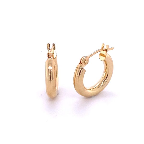 14k Yellow Gold 3mm Tube Hoop Earrings 15mm Gray's Jewelers Bespoke Saint James, NY