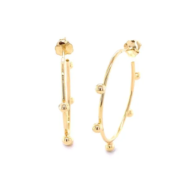 14k Yellow Gold High Polished Hoop Earrings With Gold Beads Gray's Jewelers Bespoke Saint James, NY