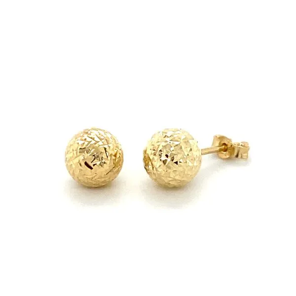 14K Yellow Gold Diamond Cut Ball Earrings Gray's Jewelers Bespoke Saint James, NY