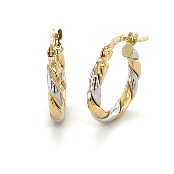 14K Yellow and White Gold Twist Hoop Earrings Gray's Jewelers Bespoke Saint James, NY