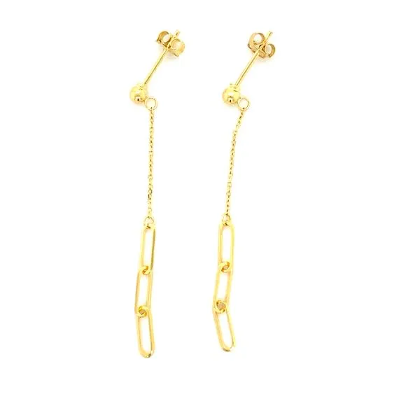 14K Yellow Gold Chain and Paperclip Dangle Earrings Gray's Jewelers Bespoke Saint James, NY