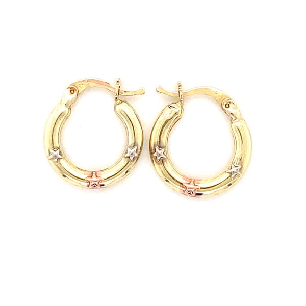 14K Yellow Gold Hoop Earrings with Pink and White Stars Gray's Jewelers Bespoke Saint James, NY