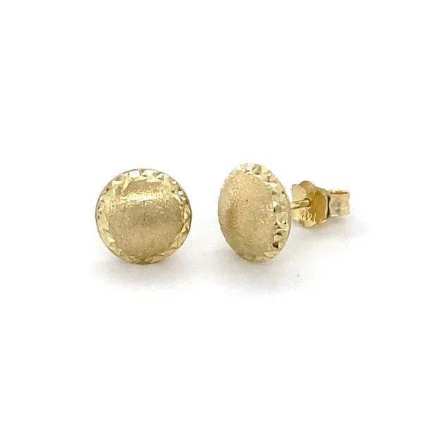 14K Yellow Gold Satin Finish with Diamond Cut Edge Button Earring Gray's Jewelers Bespoke Saint James, NY