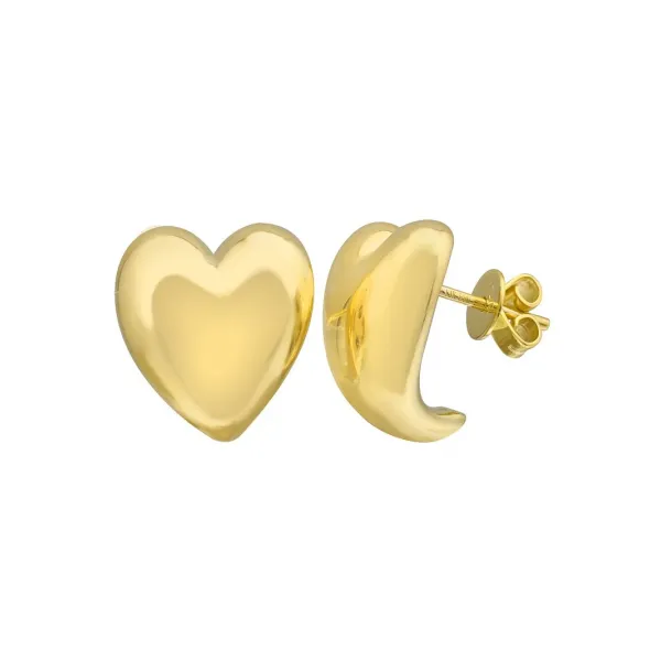 14k Yellow Gold Puffed Heart Shape Earrings Gray's Jewelers Bespoke Saint James, NY
