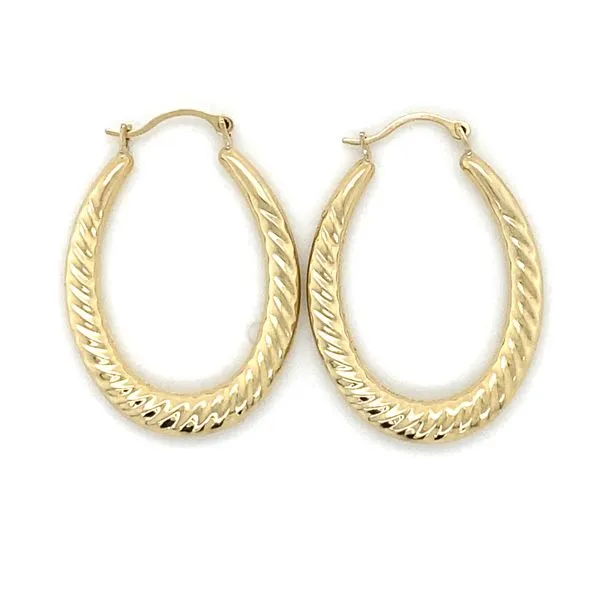 14K Yellow Gold Hollow Oval Twisted Hoop Earrings Gray's Jewelers Bespoke Saint James, NY