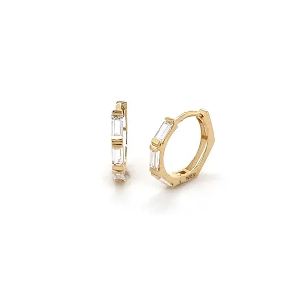 14K Yellow Gold Cubic Zirconia Baguette Huggie Earrings Gray's Jewelers Bespoke Saint James, NY