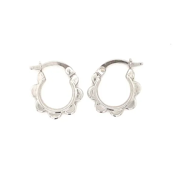 14K White Gold Scalloped Edge Hoop Earrings Gray's Jewelers Bespoke Saint James, NY