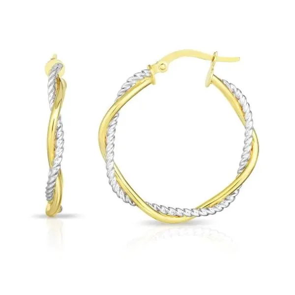 14K Yellow and White Gold Round Twist & Polished Hoop Earring Gray's Jewelers Bespoke Saint James, NY