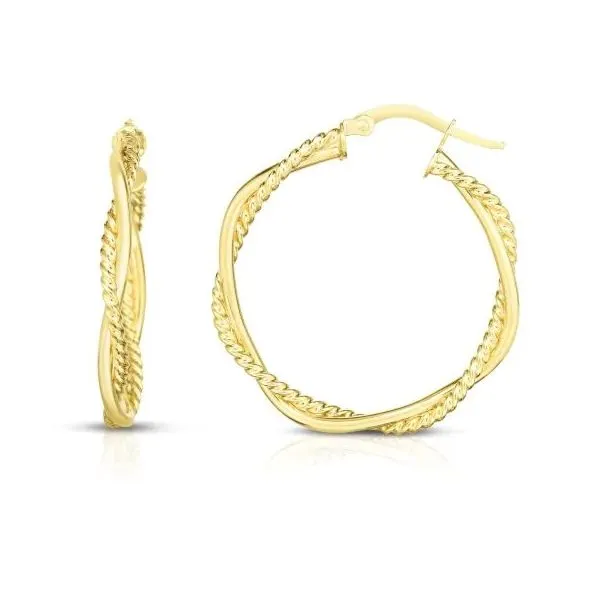 14K Yellow Gold Round Twist & Polished Hoop Earring Gray's Jewelers Bespoke Saint James, NY
