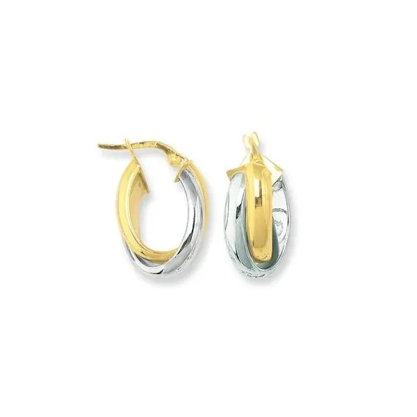 14K Yellow and White Gold Small Oval Double Row Hoop Earring Gray's Jewelers Bespoke Saint James, NY