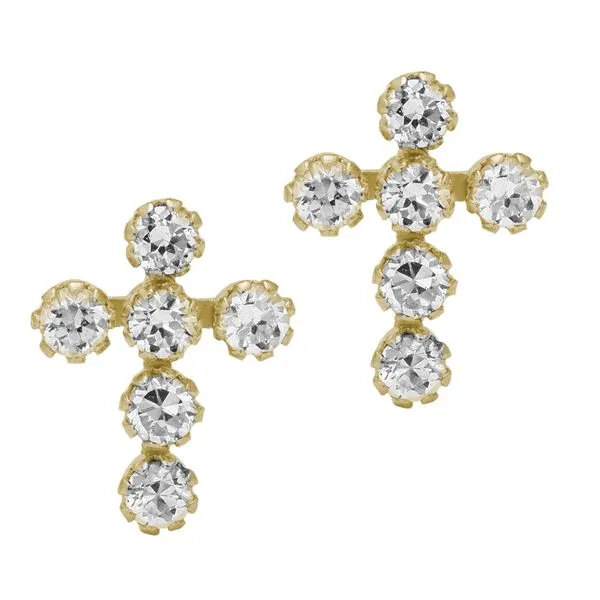 Childrens14K Yellow Gold Cubic Zirconia Cross Earring Gray's Jewelers Bespoke Saint James, NY