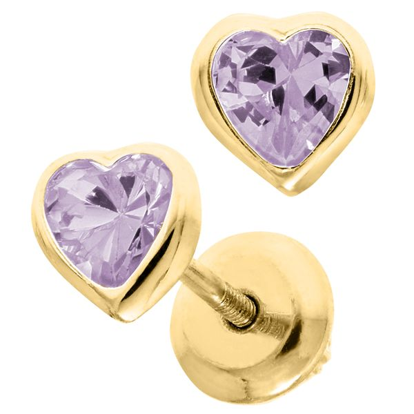 Childrens 14K Yellow Gold Heart Birthstone Earrings Image 2 Gray's Jewelers Bespoke Saint James, NY