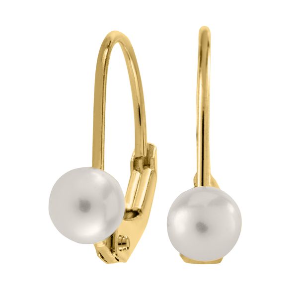 Childrens 14K Yellow Gold Lever Back Pearl Earring Image 2 Gray's Jewelers Bespoke Saint James, NY
