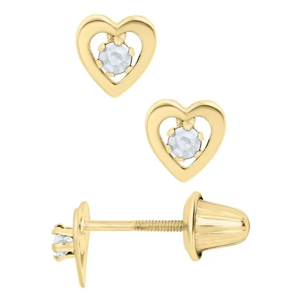 Childrens 14K Yellow Gold Heart Earring with White Topaz Image 2 Gray's Jewelers Bespoke Saint James, NY