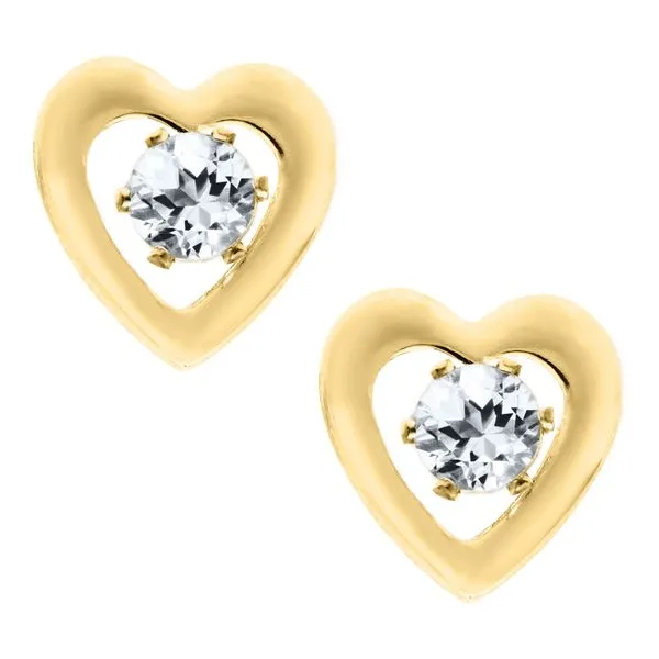 Childrens 14K Yellow Gold Heart Earring with White Topaz Gray's Jewelers Bespoke Saint James, NY