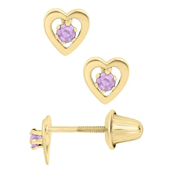 Childrens 14K Yellow Gold Heart Earring with Rhodolite Gray's Jewelers Bespoke Saint James, NY