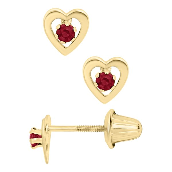 Childrens 14K Yellow Gold Heart Earring with Ruby Image 2 Gray's Jewelers Bespoke Saint James, NY