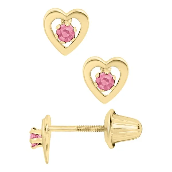 Childrens 14K Yellow Gold Heart Earring with Pink Tourmaline Image 2 Gray's Jewelers Bespoke Saint James, NY