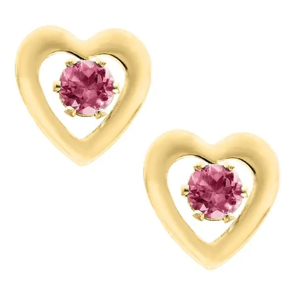 Childrens 14K Yellow Gold Heart Earring with Pink Tourmaline Gray's Jewelers Bespoke Saint James, NY
