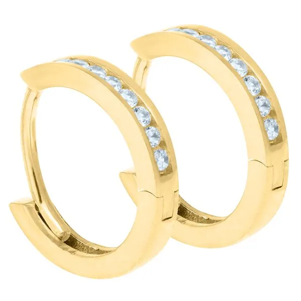 Children's 14k Yellow Gold Huggie Earrings With Cubic Zirconia 11mm Gray's Jewelers Bespoke Saint James, NY