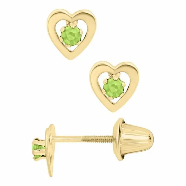 Childrens 14K Yellow Gold Heart Earring with Peridot Image 2 Gray's Jewelers Bespoke Saint James, NY