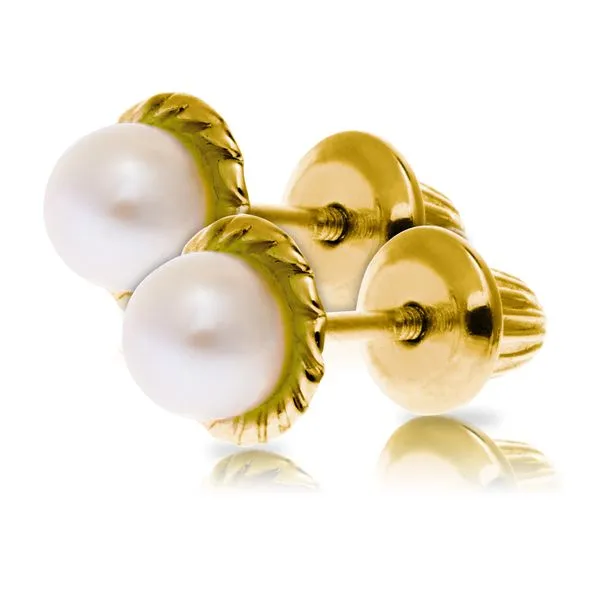 Childrens 14K Yellow Gold Pearl Earrings Image 3 Gray's Jewelers Bespoke Saint James, NY