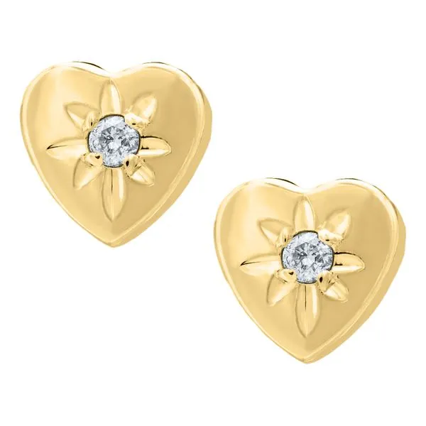 Childrens 14K Yellow Gold Heart with Diamond Earrings Gray's Jewelers Bespoke Saint James, NY