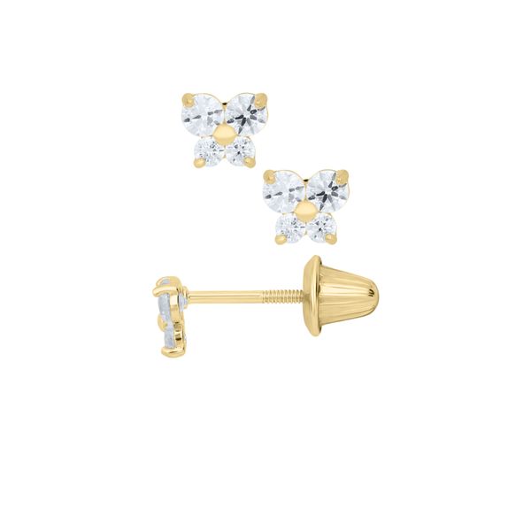 Children's 14K Yellow Gold Cubic Zirconia Butterfly Earrings Image 2 Gray's Jewelers Bespoke Saint James, NY