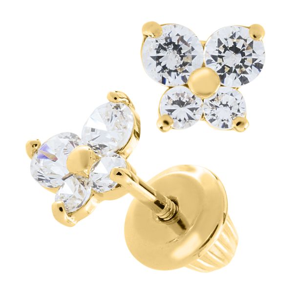 Children's 14K Yellow Gold Cubic Zirconia Butterfly Earrings Image 3 Gray's Jewelers Bespoke Saint James, NY