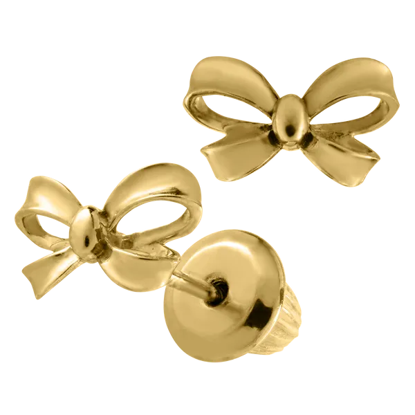 Childrens 14K Yellow Gold Bow Earrings Image 2 Gray's Jewelers Bespoke Saint James, NY