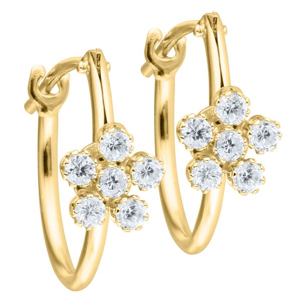 Childrens 14K Yellow Gold Cubic Zirconia Flower Hoop Earrings Gray's Jewelers Bespoke Saint James, NY