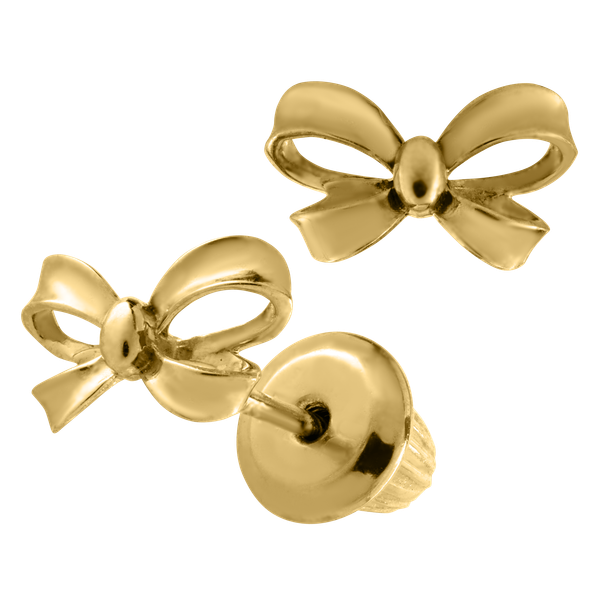 Childrens 14K Yellow Gold Bow Earrings Image 2 Gray's Jewelers Bespoke Saint James, NY