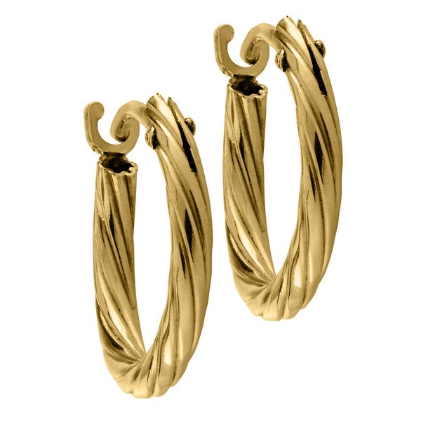 Childrens 14K Yellow Gold Twist Hoop Earrings Image 2 Gray's Jewelers Bespoke Saint James, NY