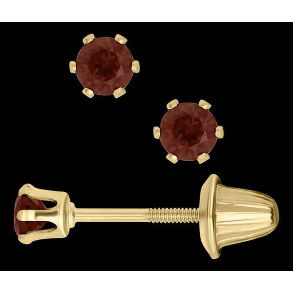 Childrens 14K Yellow Gold Garnet Earrings Gray's Jewelers Bespoke Saint James, NY