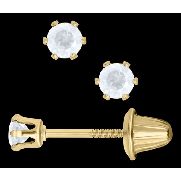 Childrens 14K Yellow Gold White Topaz Earrings Gray's Jewelers Bespoke Saint James, NY