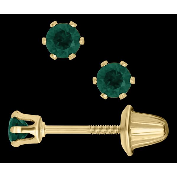 Childrens 14K Yellow Gold Emerald Earrings Gray's Jewelers Bespoke Saint James, NY