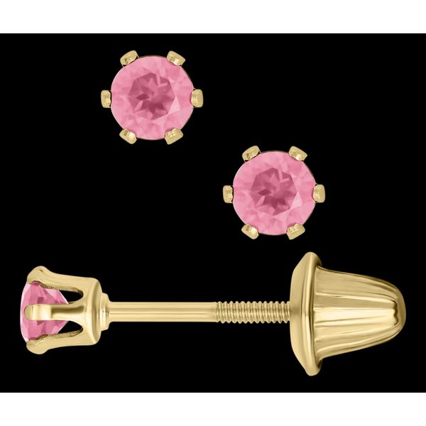 Childrens 14K Yellow Gold Pink Tourmaline Earrings Gray's Jewelers Bespoke Saint James, NY