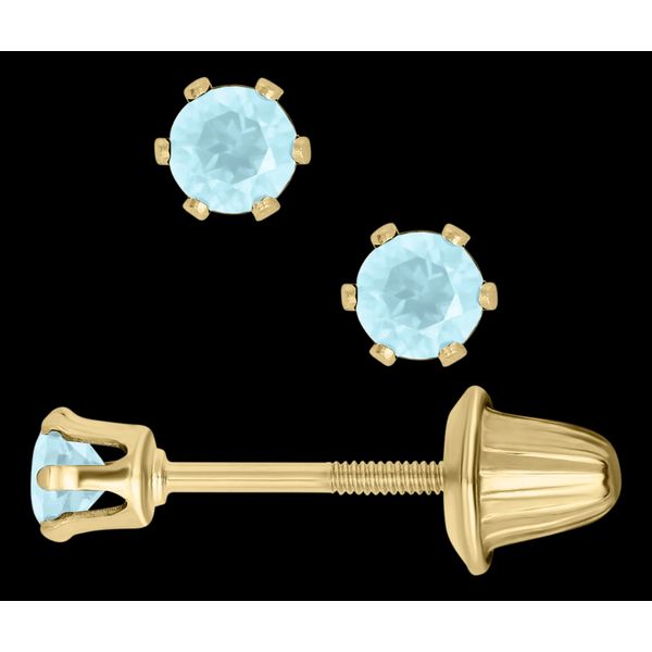 Childrens 14K Yellow Gold Blue Zircon Earrings Gray's Jewelers Bespoke Saint James, NY