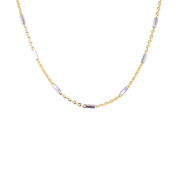 14k Two Tone White And Yellow Gold Cable/Bar Chain 16