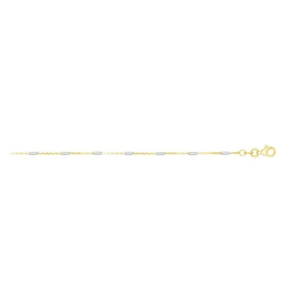 14K Gold 1.4mm Two-tone Polished Bar Station Saturn Chain with Lobster Lock Gray's Jewelers Bespoke Saint James, NY