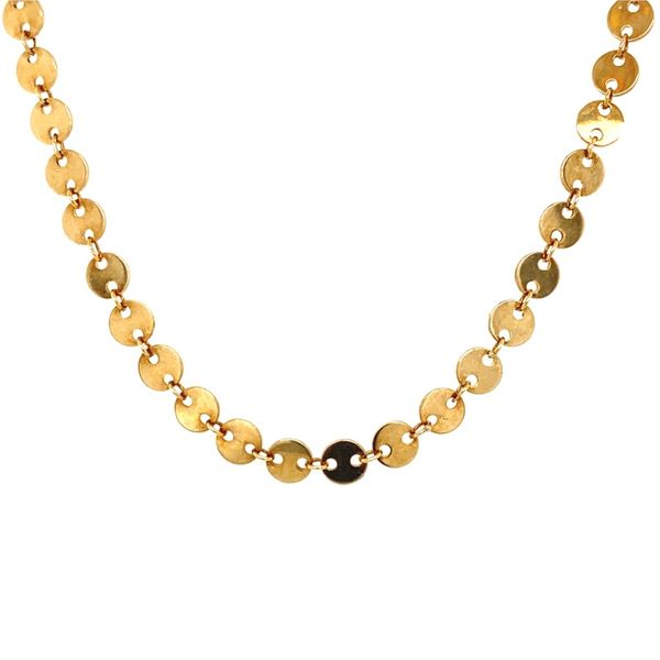 14K Yellow Gold Round Disc Necklace Gray's Jewelers Bespoke Saint James, NY