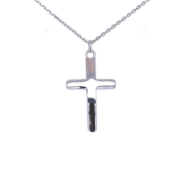 14K White Gold Curved Cross Necklace Gray's Jewelers Bespoke Saint James, NY