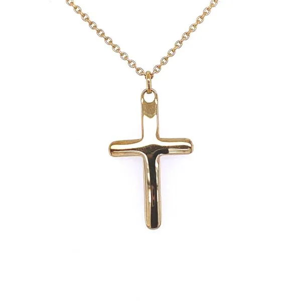 14K Yellow Gold Curved Cross Necklace Gray's Jewelers Bespoke Saint James, NY