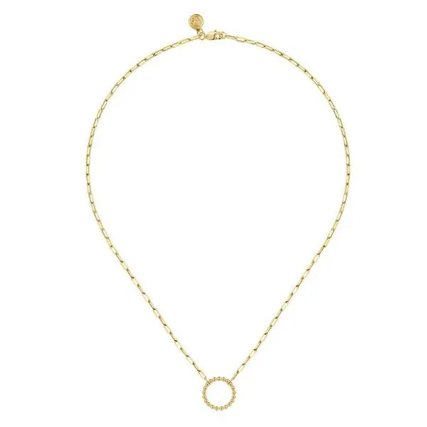 14K Yellow Gold Bujukan Ball Circle Necklace with Hollow Paperclip Chain Image 2 Gray's Jewelers Bespoke Saint James, NY